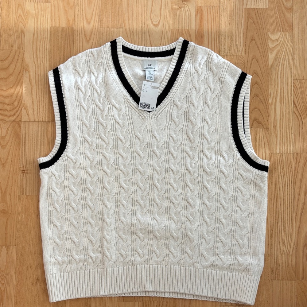 H&M Cream and Black V-Neck Sweater Vest